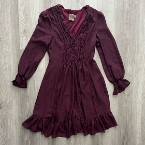 Long sleeve purple burgundy ruffle dor detail dress business